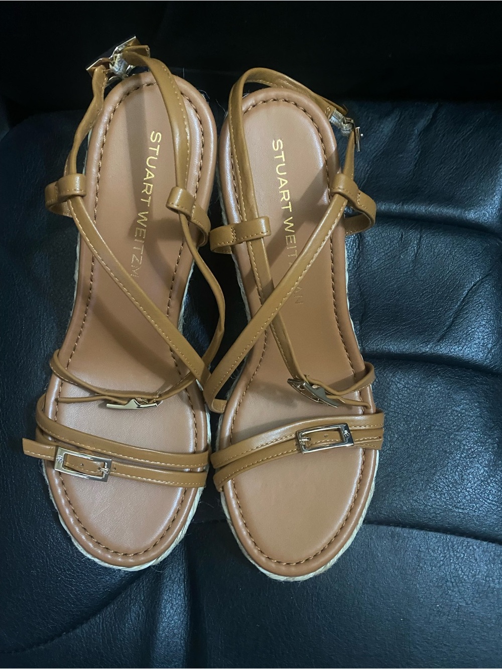 Stuart Weitzman Cognac Leather Strappy Sandals